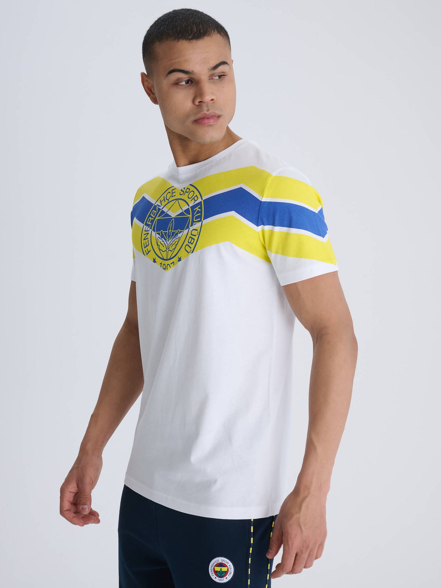 Fenerbahçe Beyaz Tribün Sarı Lacivert Zigzaglı Erkek Tshirt