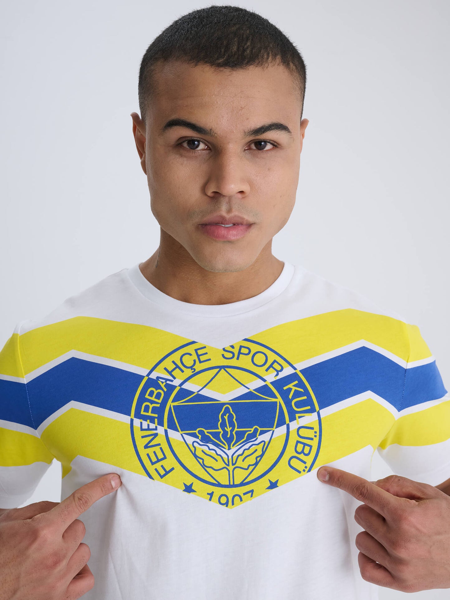 Fenerbahçe Beyaz Tribün Sarı Lacivert Zigzaglı Erkek Tshirt