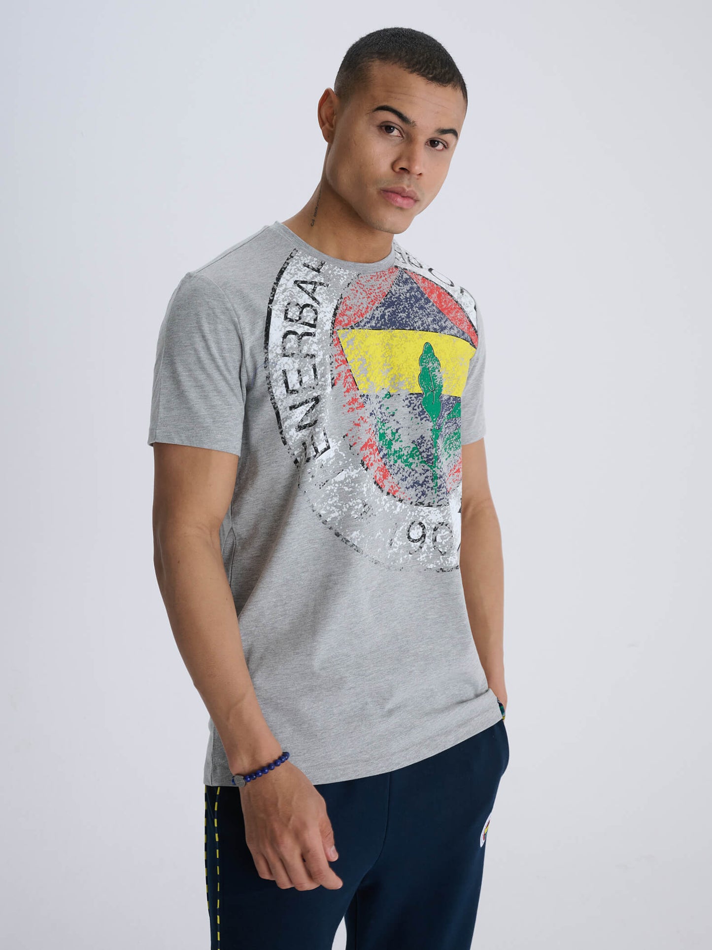 Fenerbahçe Gri Melanj Tribün 6 Renk Logolu Erkek Tshirt