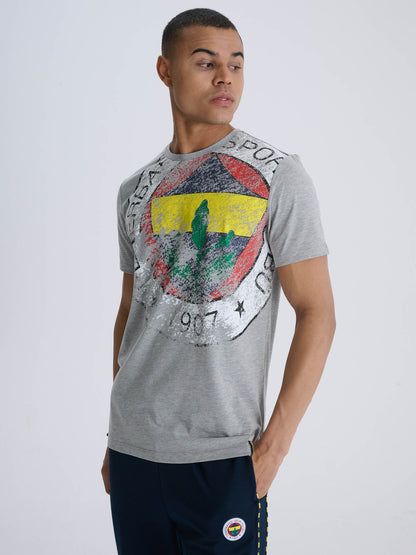Fenerbahçe Gri Melanj Tribün 6 Renk Logolu Erkek Tshirt