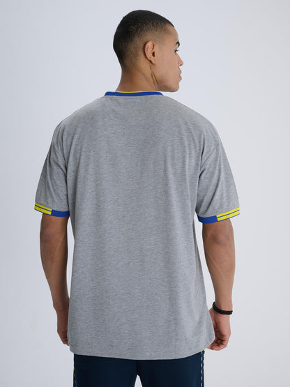 Fenerbahçe Gri Melanj Tribün Triko Bantlı Erkek Oversize Tshirt