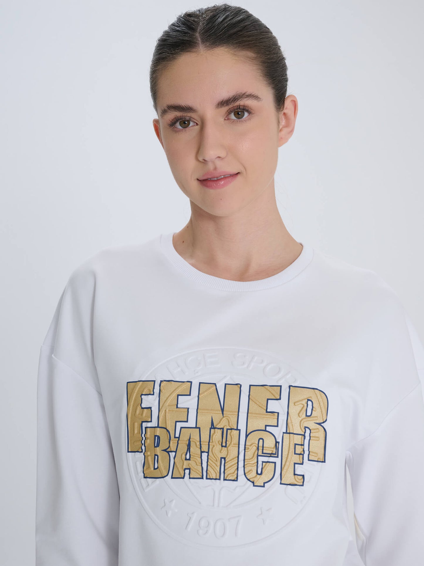 Fenerbahçe Beyaz Tribün Varak Baskılı Kadın Sweatshirt