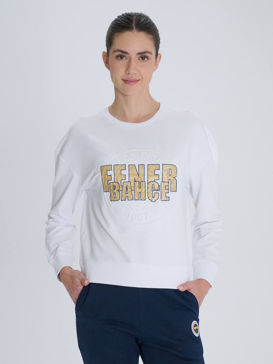 Fenerbahçe Beyaz Tribün Varak Baskılı Kadın Sweatshirt