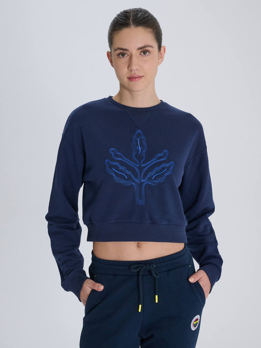 Fenerbahçe Lacivert Trend Palamut Logolu Kadın Oversize Sweatshirt
