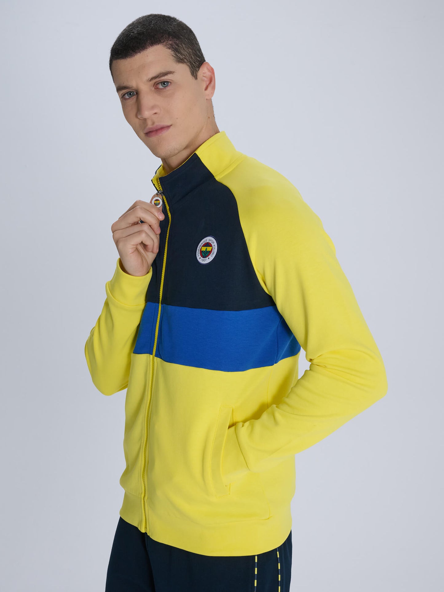 Fenerbahçe Sarı Tribün Renk Bloklu Erkek Sweatshirt