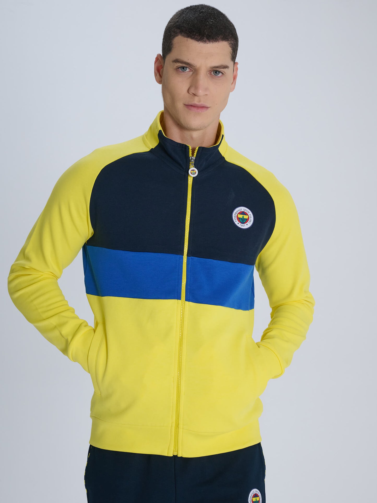 Fenerbahçe Sarı Tribün Renk Bloklu Erkek Sweatshirt