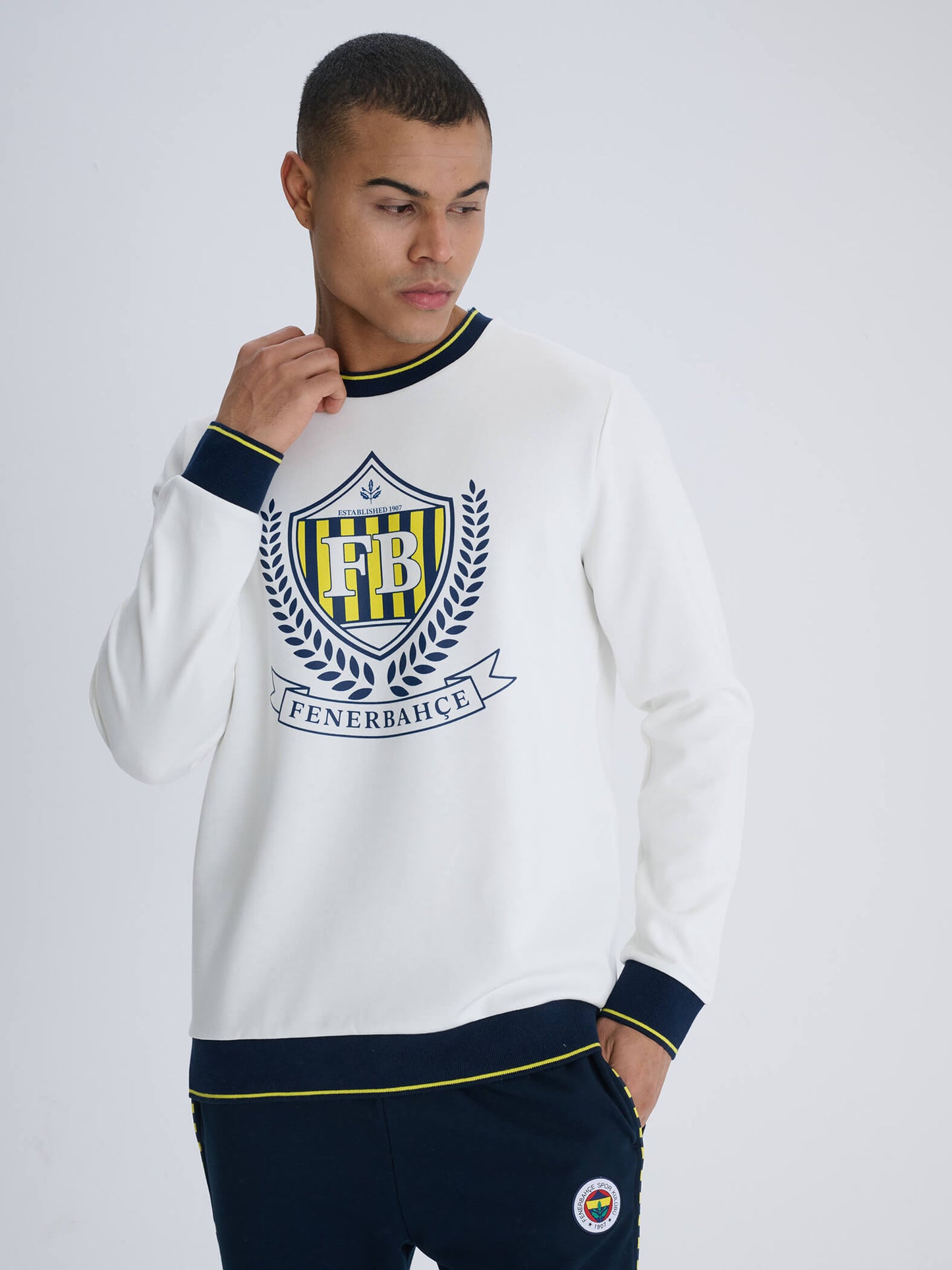 Fenerbahçe Ekru Çelenk Erkek Kolej Sweatshirt