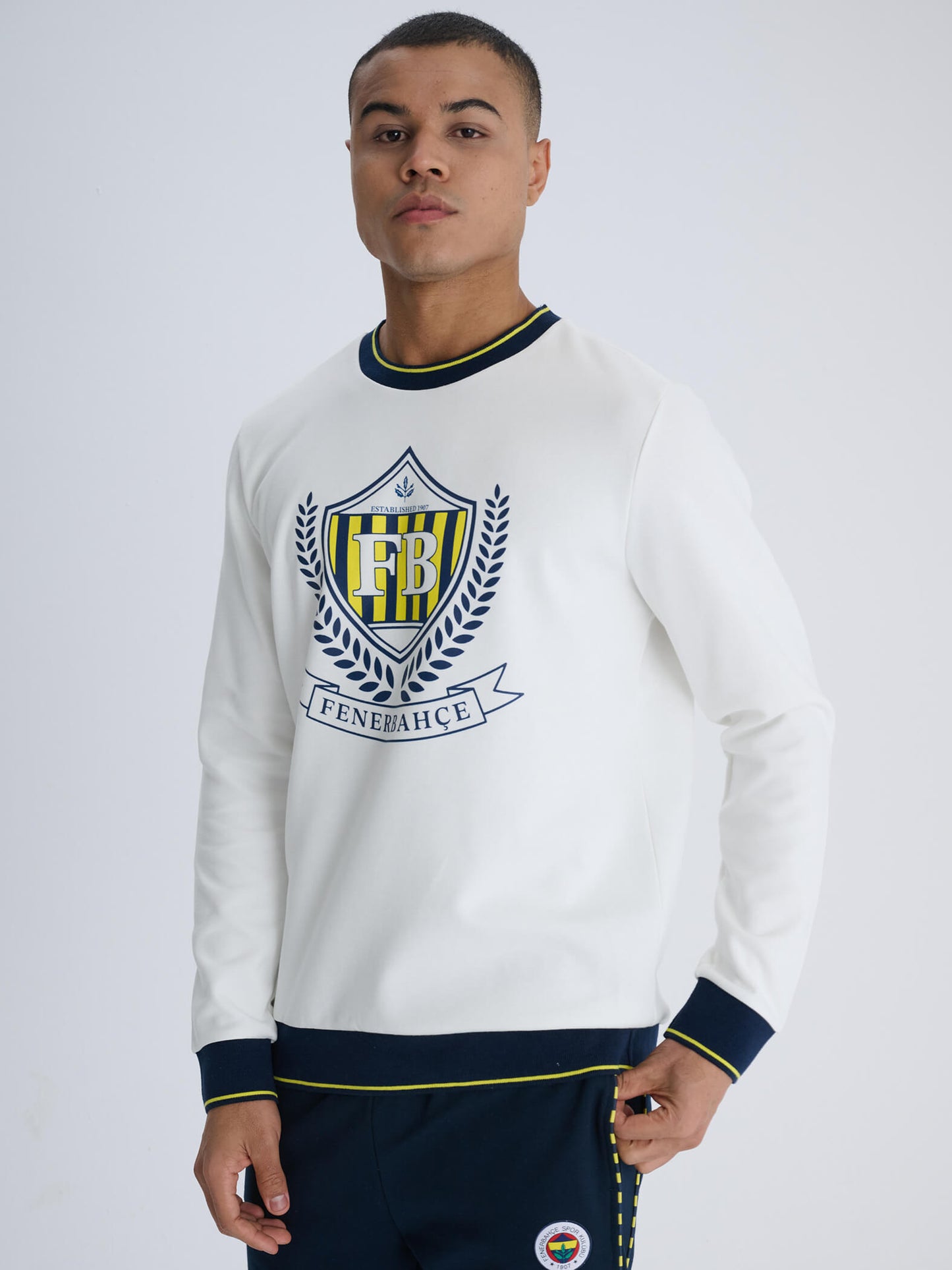 Fenerbahçe Ekru Çelenk Erkek Kolej Sweatshirt