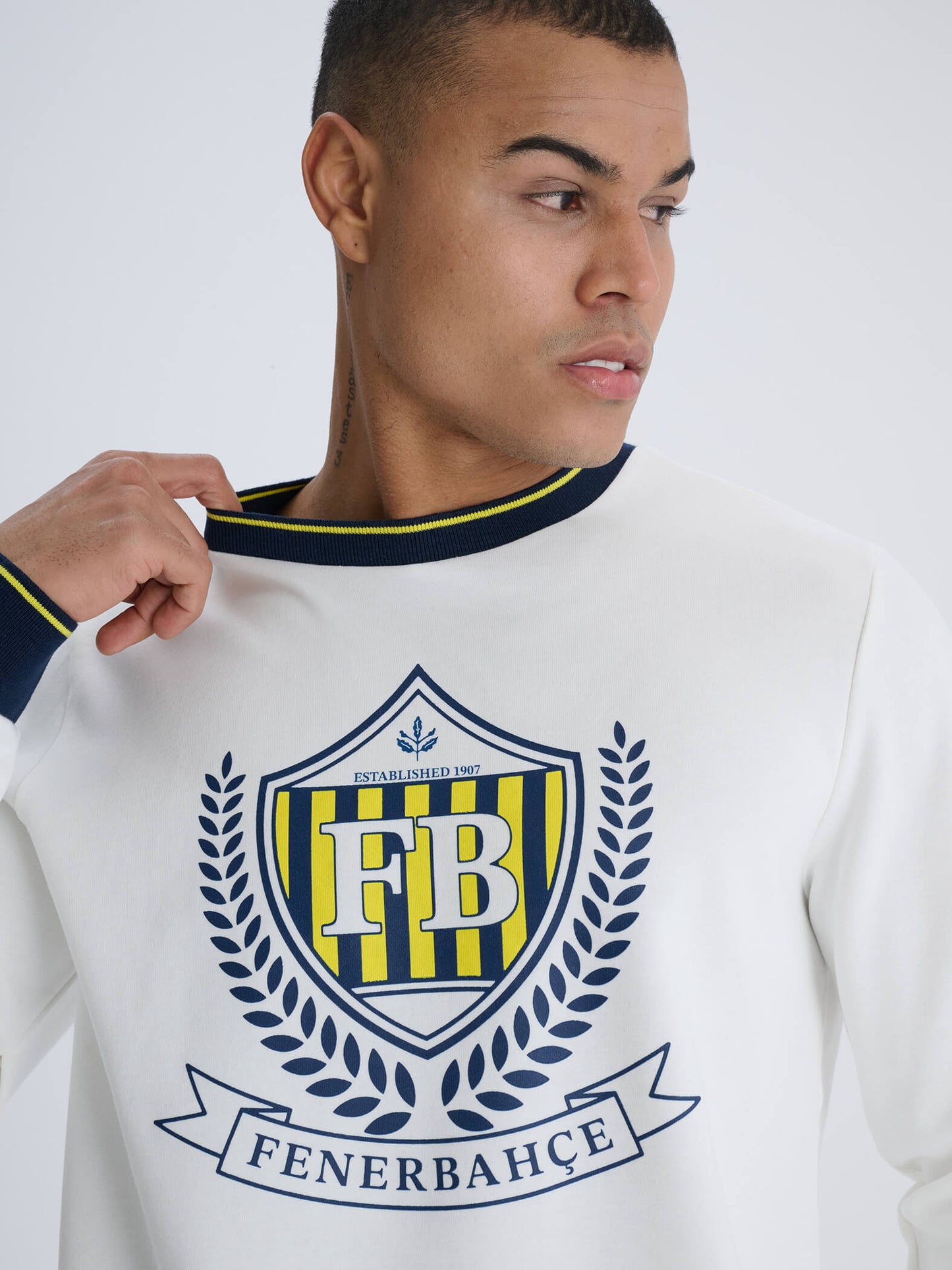 Fenerbahçe Ekru Çelenk Erkek Kolej Sweatshirt
