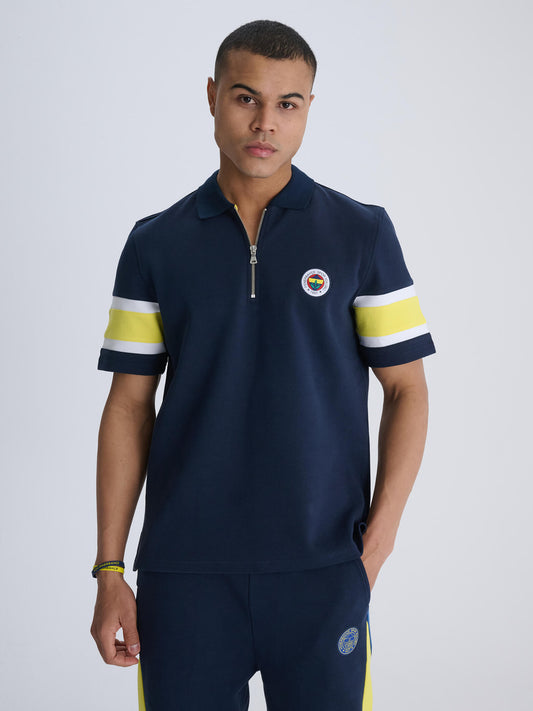 Fenerbahçe Lacivert Tribün Kol Detaylı Erkek Polo Tshirt