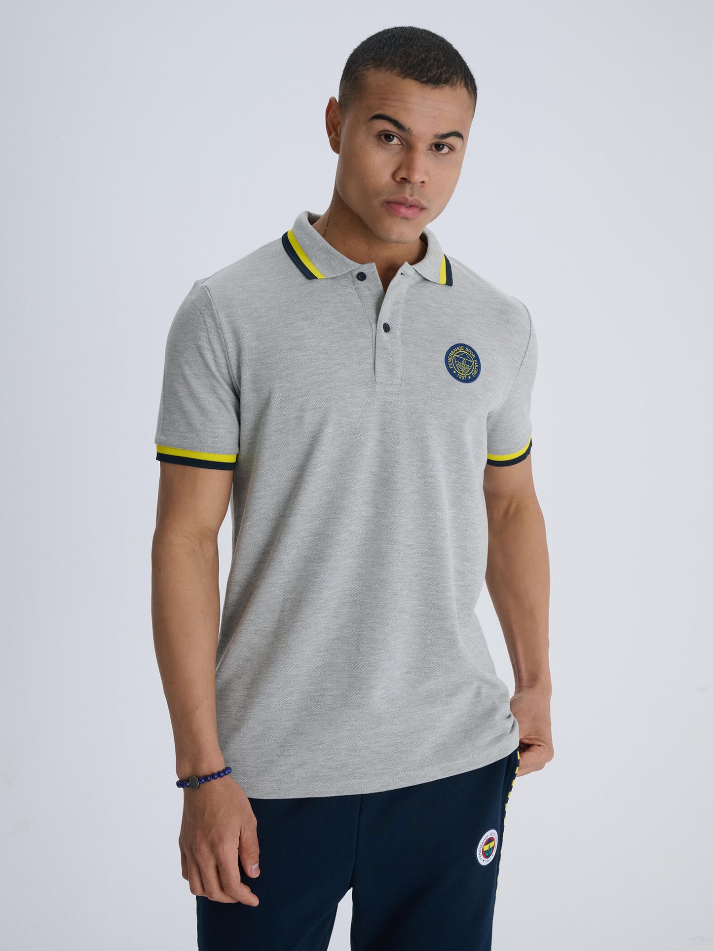 Fenerbahçe Gri Melanj Tribün Logolu Erkek Polo Tshirt