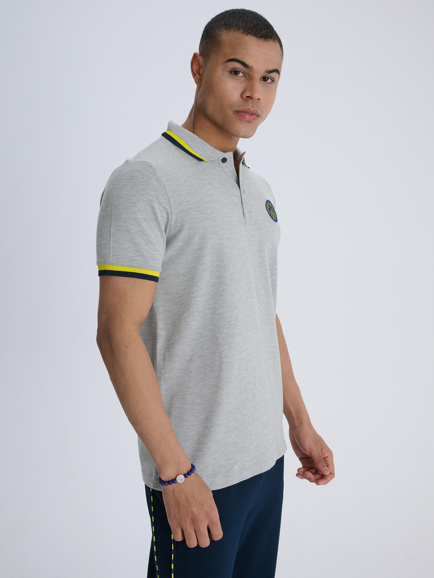 Fenerbahçe Gri Melanj Tribün Logolu Erkek Polo Tshirt
