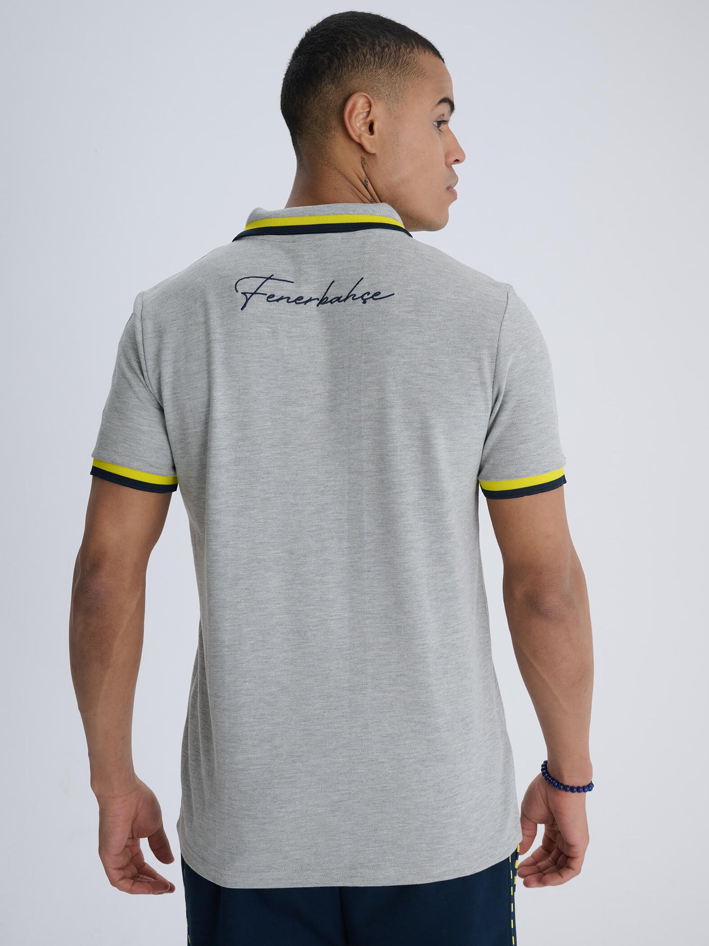 Fenerbahçe Gri Melanj Tribün Logolu Erkek Polo Tshirt