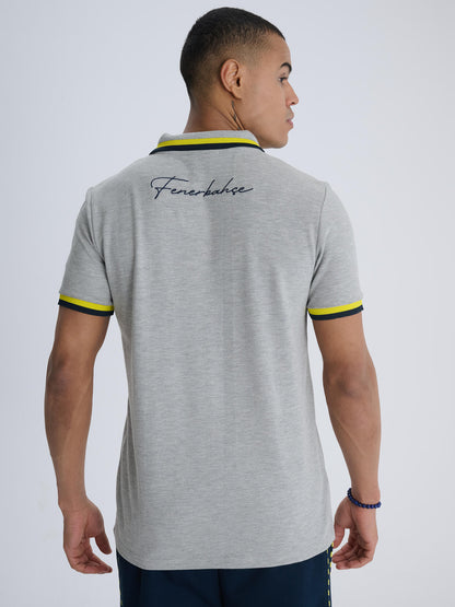 Fenerbahçe Gri Melanj Tribün Logolu Erkek Polo Tshirt