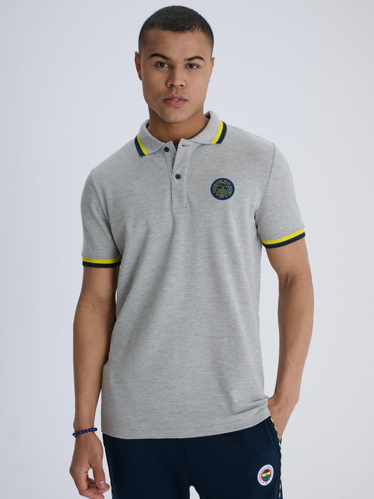 Fenerbahçe Gri Melanj Tribün Logolu Erkek Polo Tshirt
