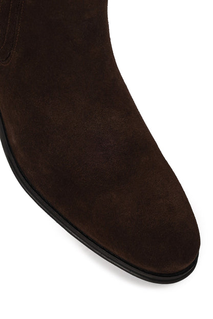Erkek Kahverengi Süet Deri Klasik Chelsea Bot