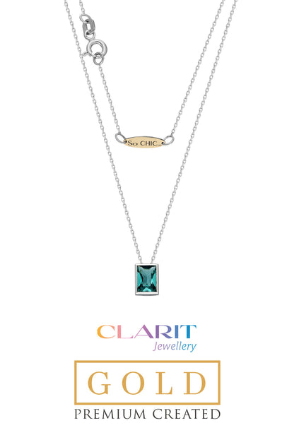 Clarit Serisi Created Paraiba Taşlı 8 Ayar Beyaz Altın Baget Kolye Ww02210170442