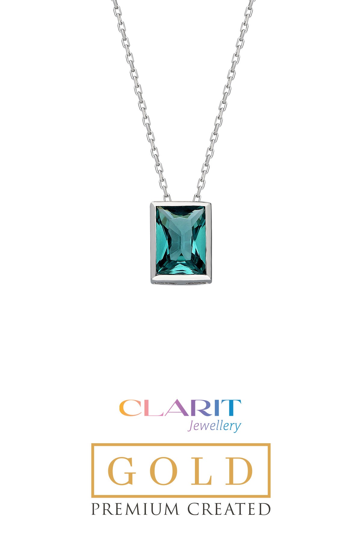 Clarit Serisi Created Paraiba Taşlı 8 Ayar Beyaz Altın Baget Kolye Ww02210170442