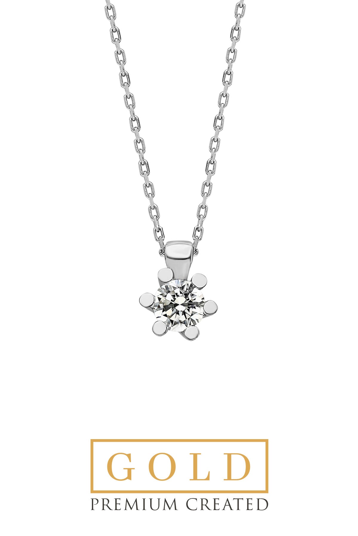 Beyaz Altın Sertifikalı Premium Created Taşlı Tektaş Kolye Ww02260130143