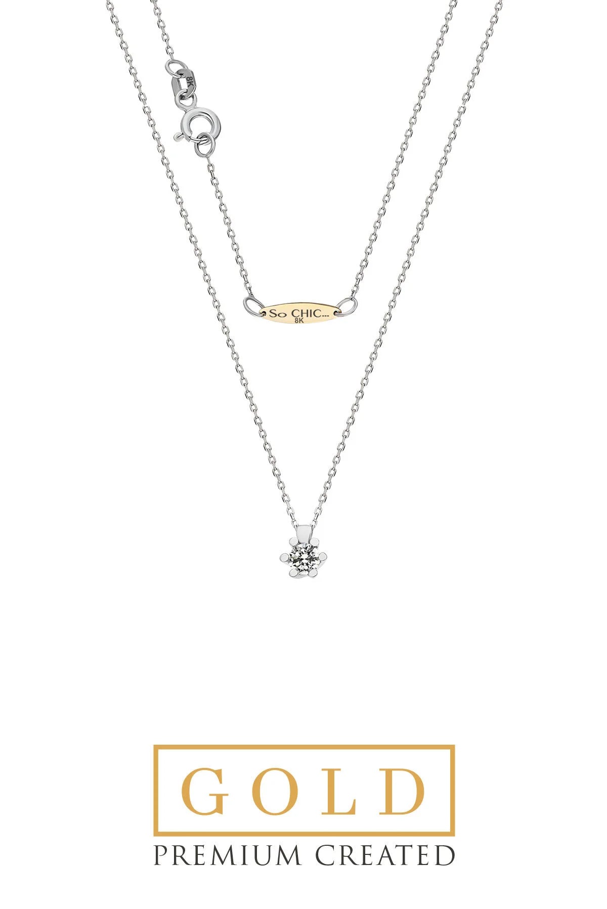 Beyaz Altın Sertifikalı Premium Created Taşlı Tektaş Kolye Ww02260130143