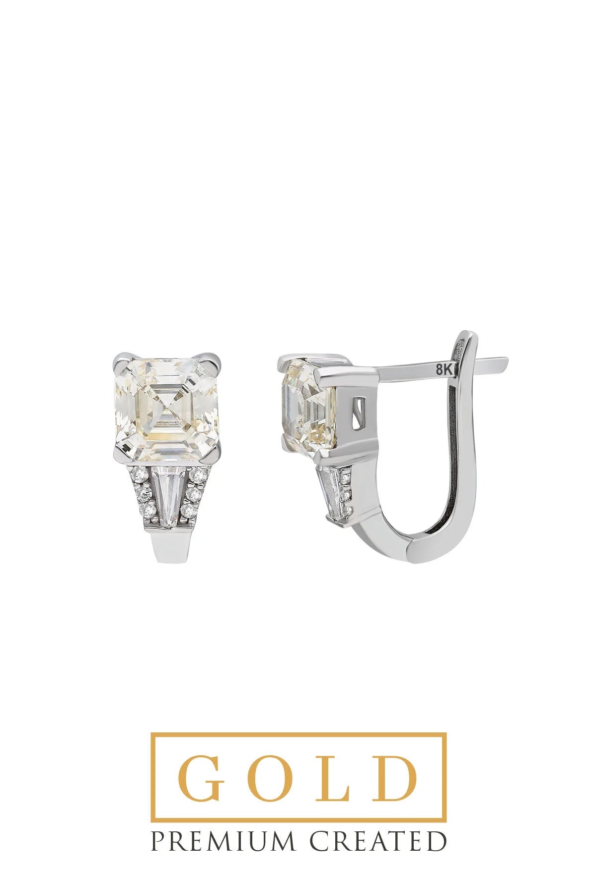 Beyaz Altın Sertifikalı Premium Created Ascher Kesim Taşlı Küpe Ww02460330199