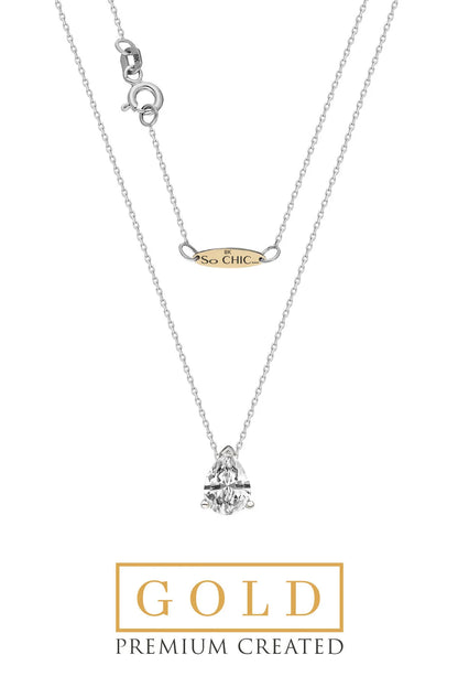 Beyaz Altın Sertifikalı Premium Created Altın Damla Taşlı Tektaş Kolye Ww02670160142