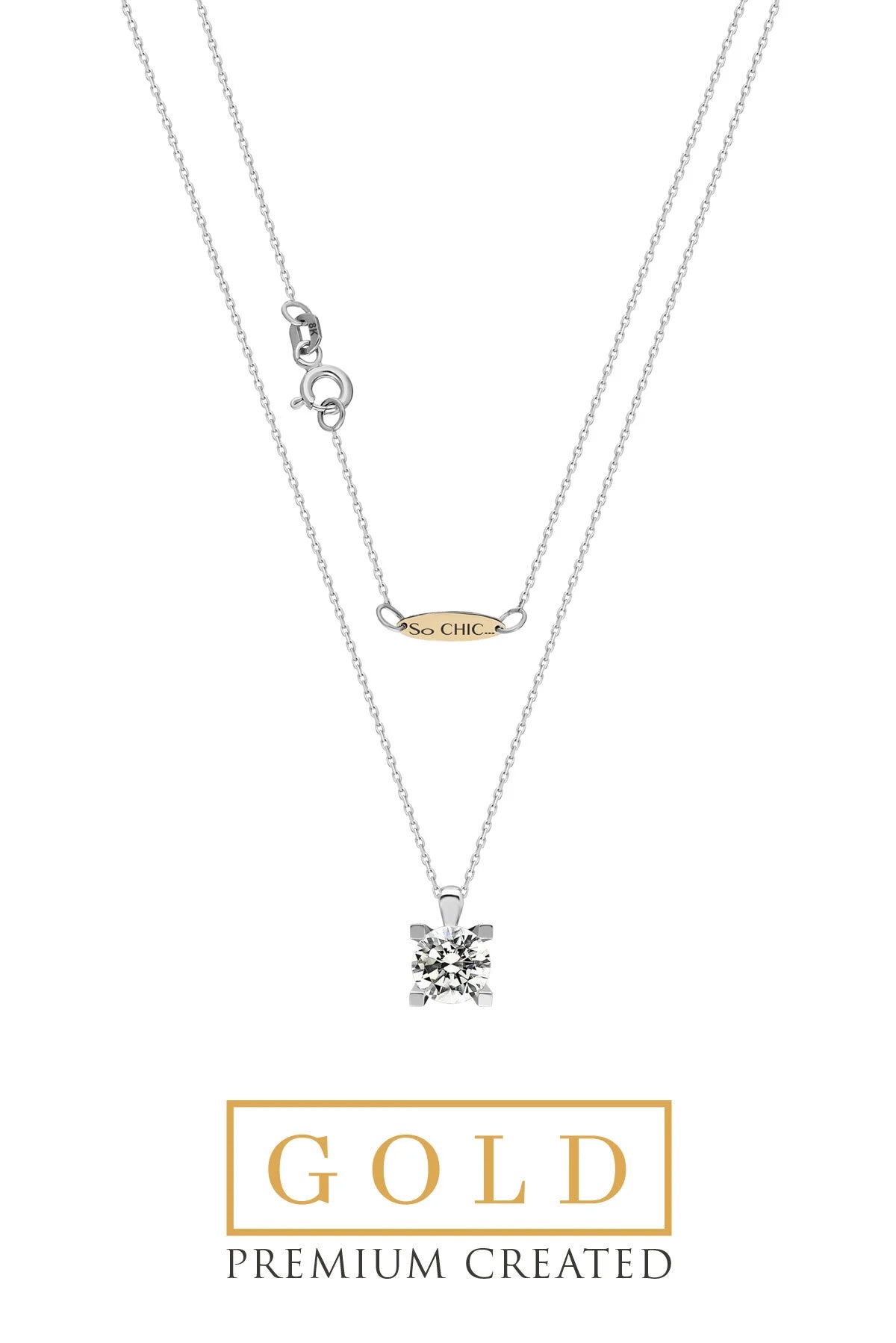 Beyaz Altın Sertifikalı Premium Created Taşlı Tektaş 0.90 Ct Effect Kolye Ww02680170142