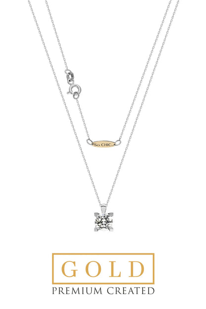 Beyaz Altın Sertifikalı Premium Created Taşlı Tektaş 0.90 Ct Effect Kolye Ww02680170142