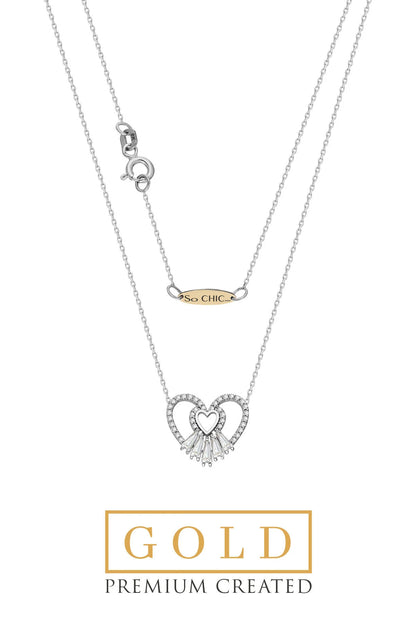 Beyaz Altın Sertifikalı Premium Created Trapez Taşlı Kalp Kolye Ww02830190143