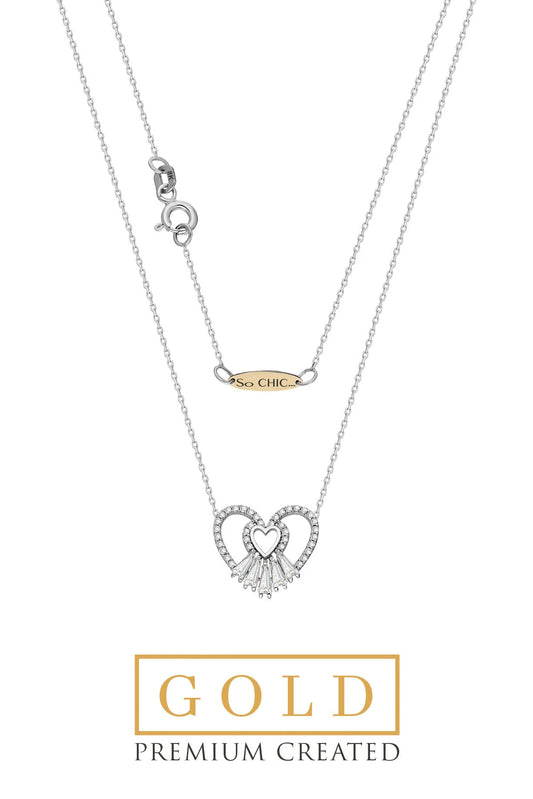 Beyaz Altın Sertifikalı Premium Created Trapez Taşlı Kalp Kolye Ww02830190143