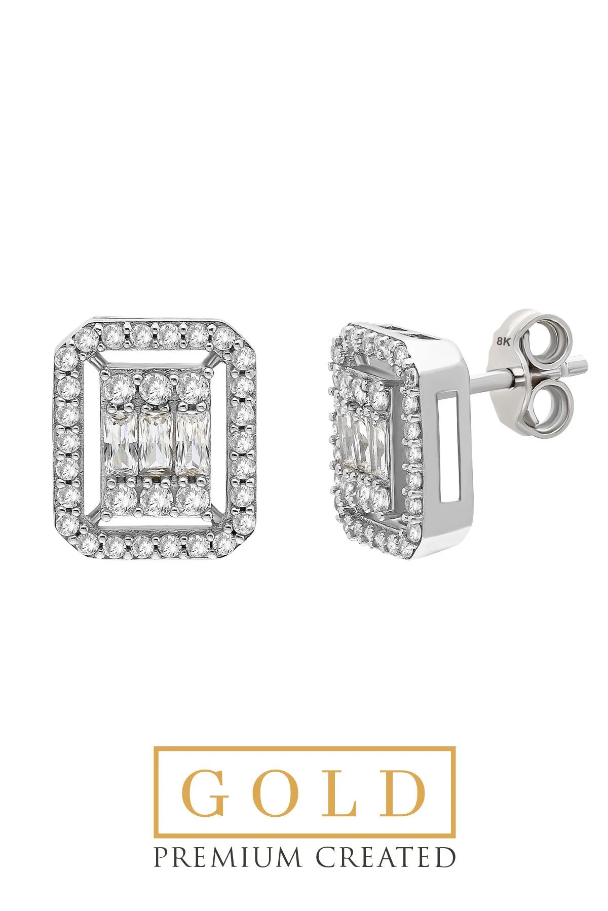 Beyaz Altın Sertifikalı Premium Created Baget Taşlı Küpe Ww03340240199