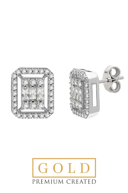 Beyaz Altın Sertifikalı Premium Created Baget Taşlı Küpe Ww03340240199
