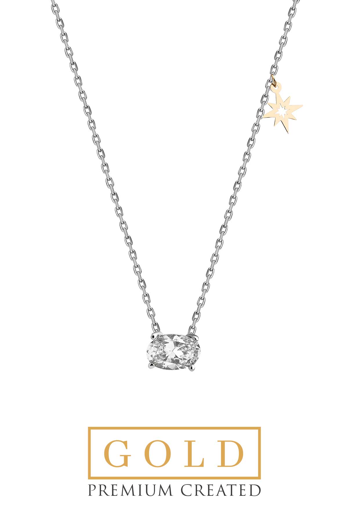 Beyaz Altın Oval Kesim Sertifikalı Premium Created Tektaş Kolye Ww05420110199