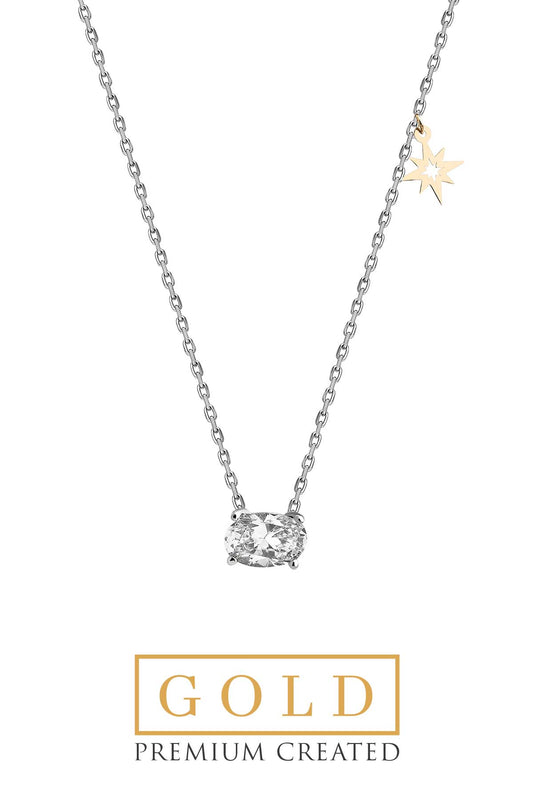 Beyaz Altın Oval Kesim Sertifikalı Premium Created Tektaş Kolye Ww05420110199