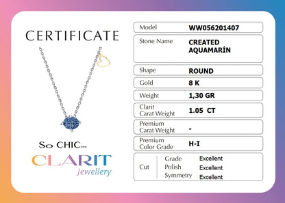 Created Aquamarine Taşlı Clarit Serisi 8 Ayar Beyaz Altın Kolye Ww05620140742
