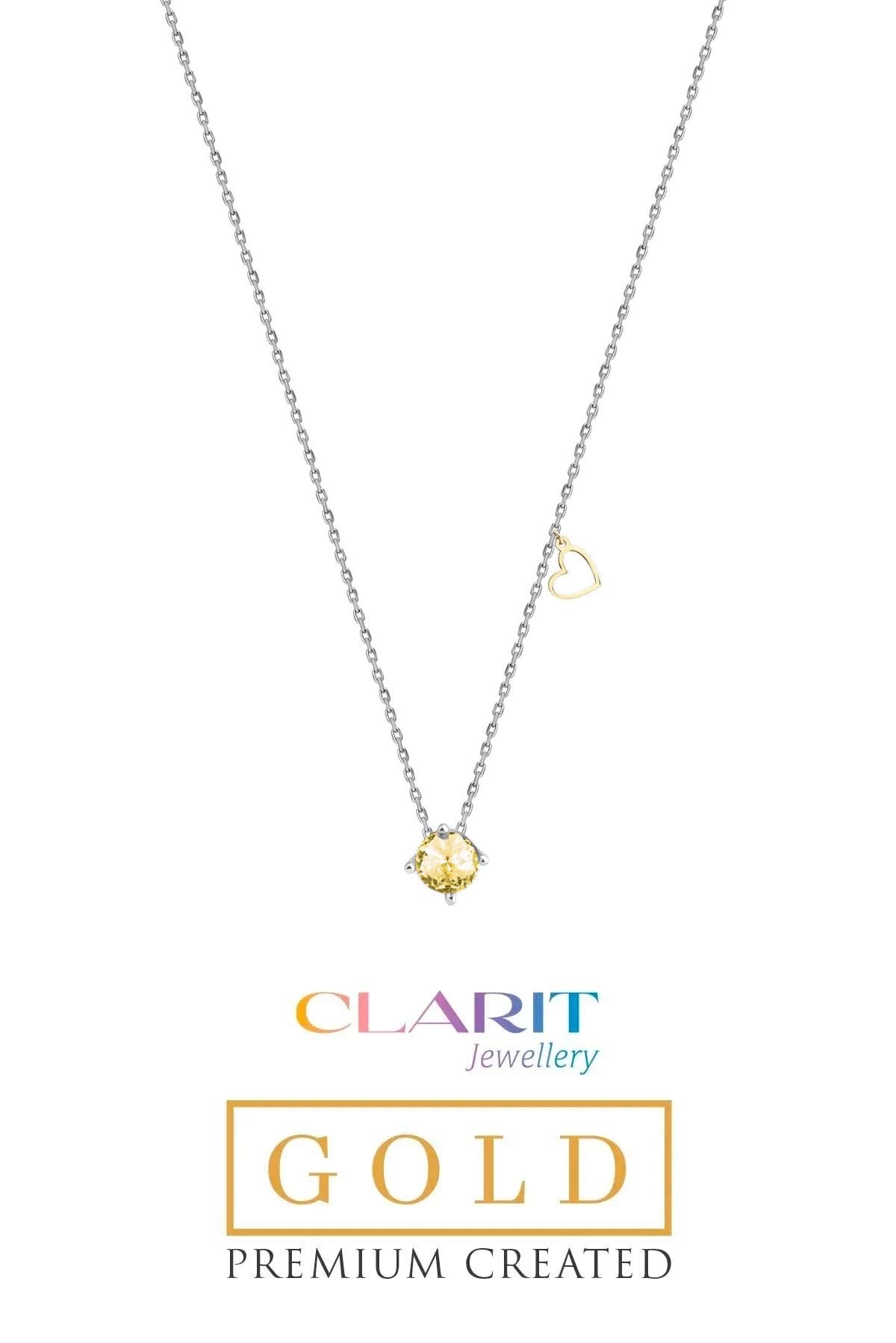 Created Light Yellow Canary Taşlı Clarit Serisi 8 Ayar Beyaz Altın Kolye Ww05620145442