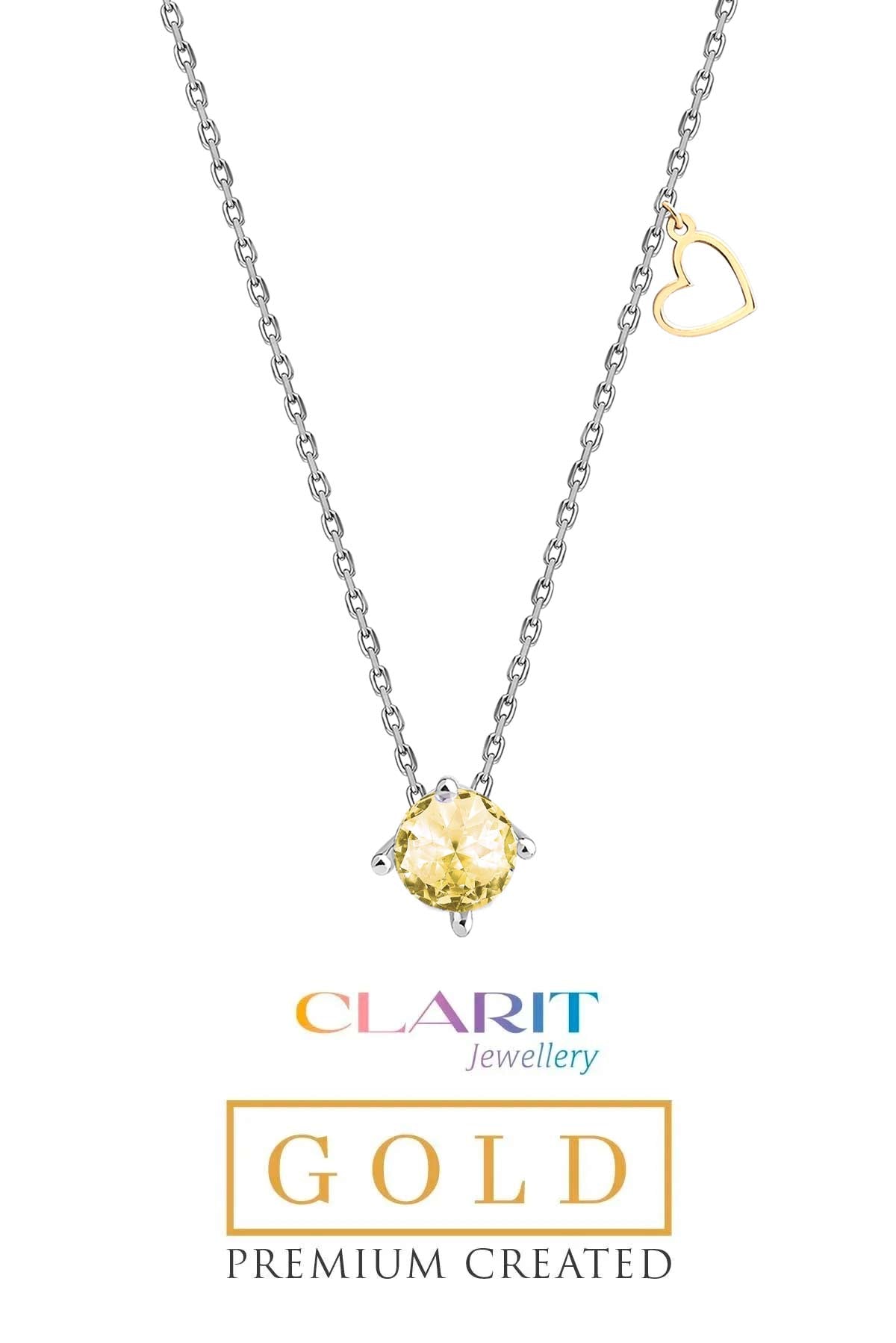 Created Light Yellow Canary Taşlı Clarit Serisi 8 Ayar Beyaz Altın Kolye Ww05620145442
