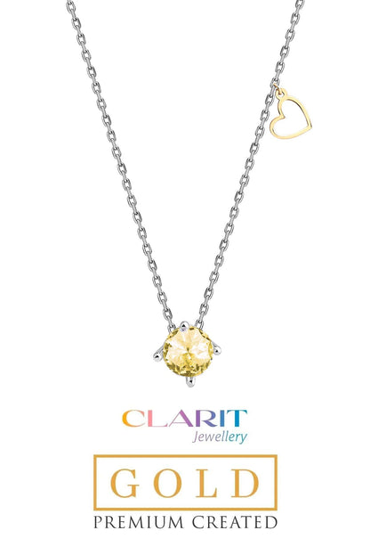 Created Light Yellow Canary Taşlı Clarit Serisi 8 Ayar Beyaz Altın Kolye Ww05620145442
