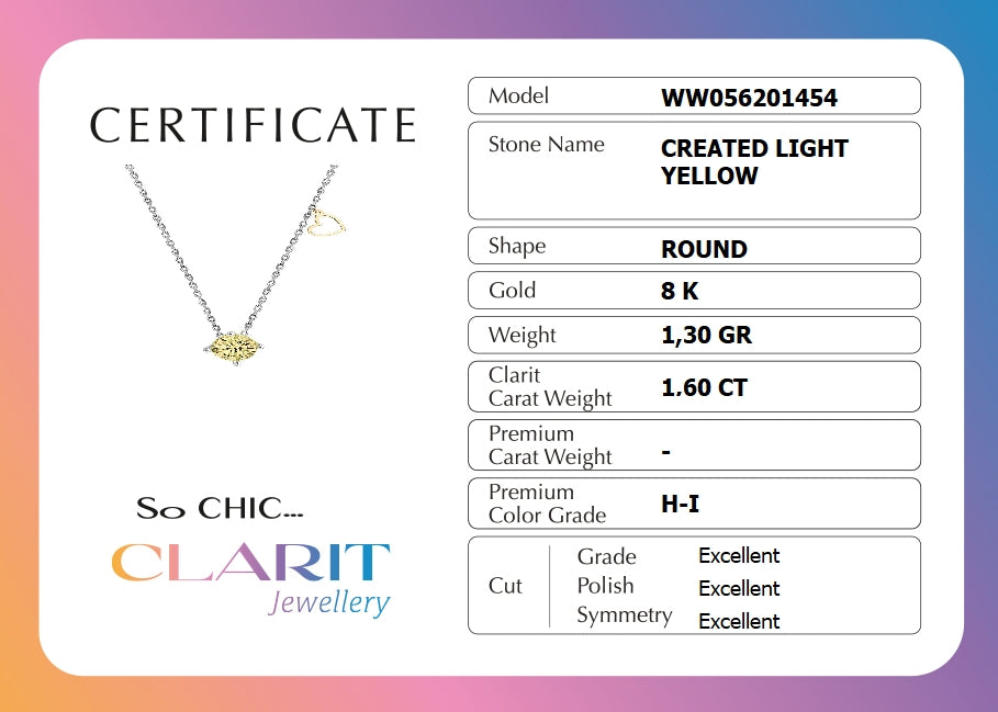 Created Light Yellow Canary Taşlı Clarit Serisi 8 Ayar Beyaz Altın Kolye Ww05620145442