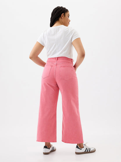 Pembe High Rise Wide-leg Crop Jean Pantolon