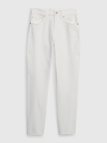 Beyaz Mid Rise Girlfriend Washwell™ Jean Pantolon