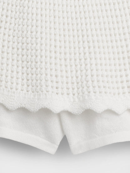 Beyaz Tiered Crochet Şort Etek