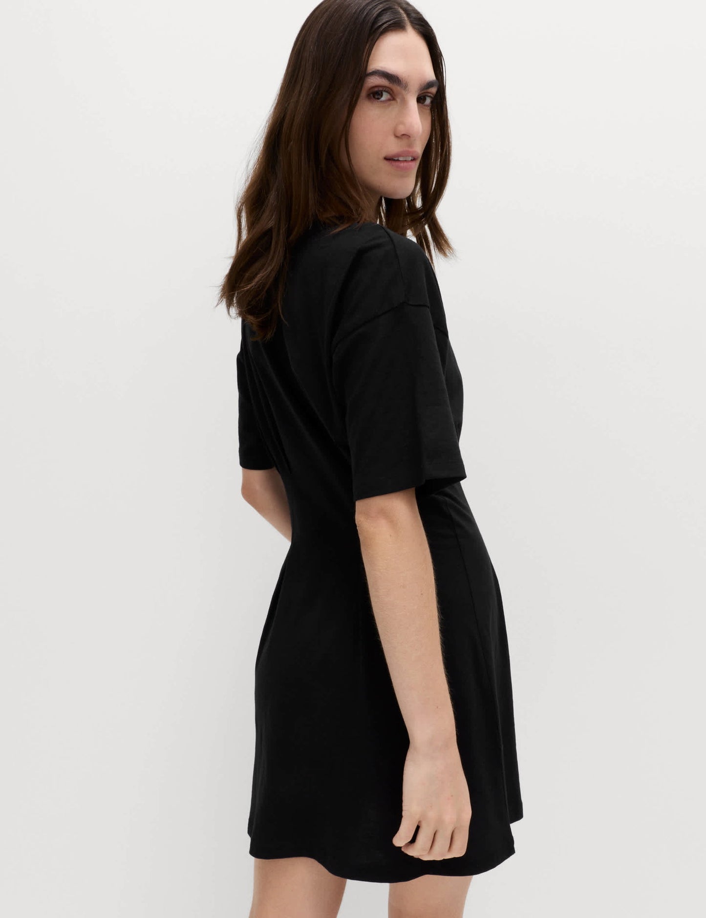 Saf Pamuk Bel Detaylı Mini Tişört Elbise