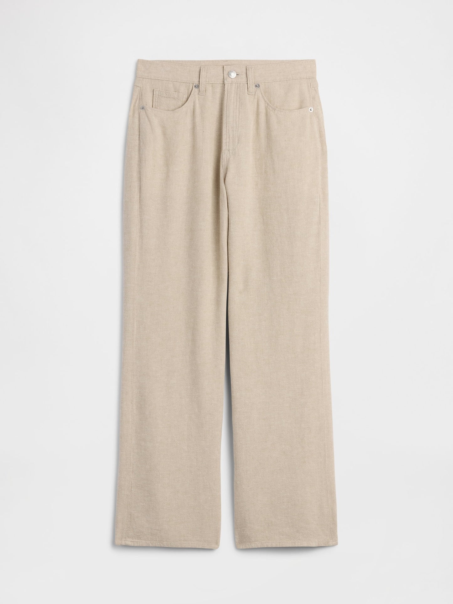 Bej High Rise Keten Karışımı Wide-leg Pantolon