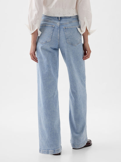 Açık Mavi High Rise Stride Wide-leg Jean Pantolon