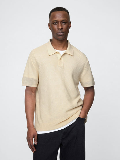 Açık Kahverengi Dokulu Kroşe Polo T-shirt