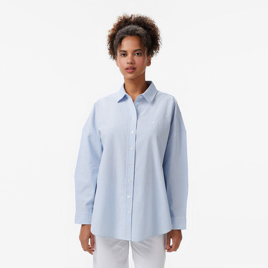 Nautica Kadın Mavi Regular Fit Çizgili Gömlek