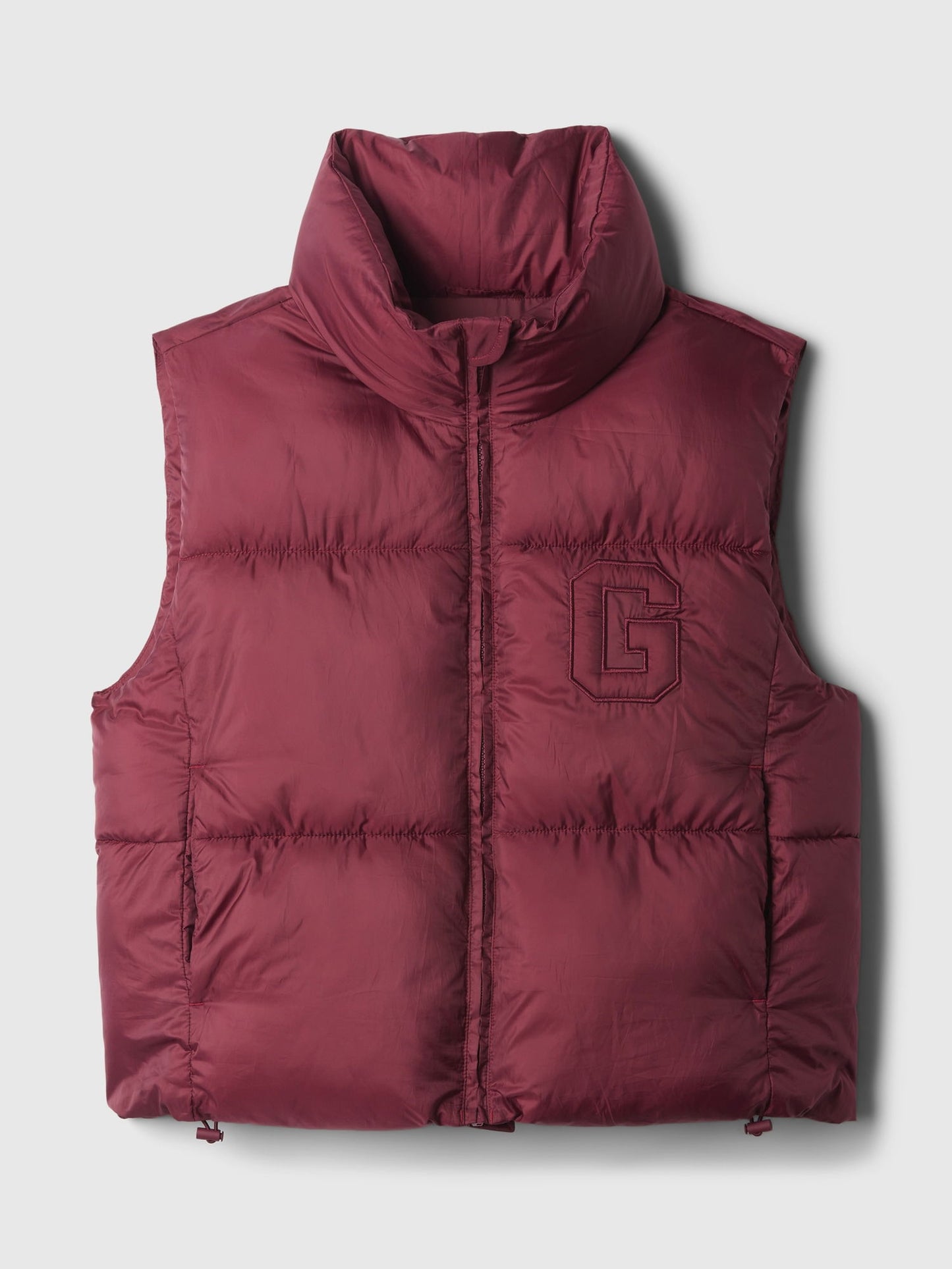 Bordo Gap Logo Geri Dönüştürülmüş Crop Puffer Şişme Yelek