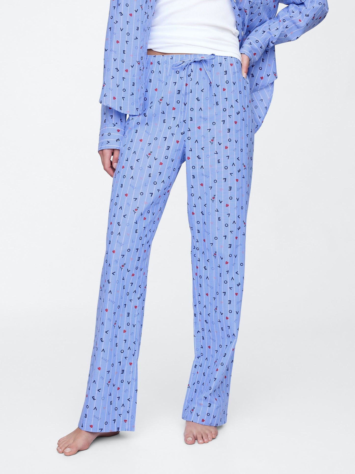 Açık Mavi Desenli Poplin Pijama Altı