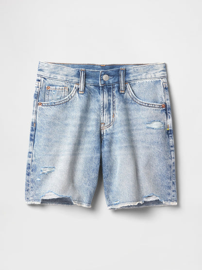 Mavi Düşük Bel Stride Denim Bermuda Şort